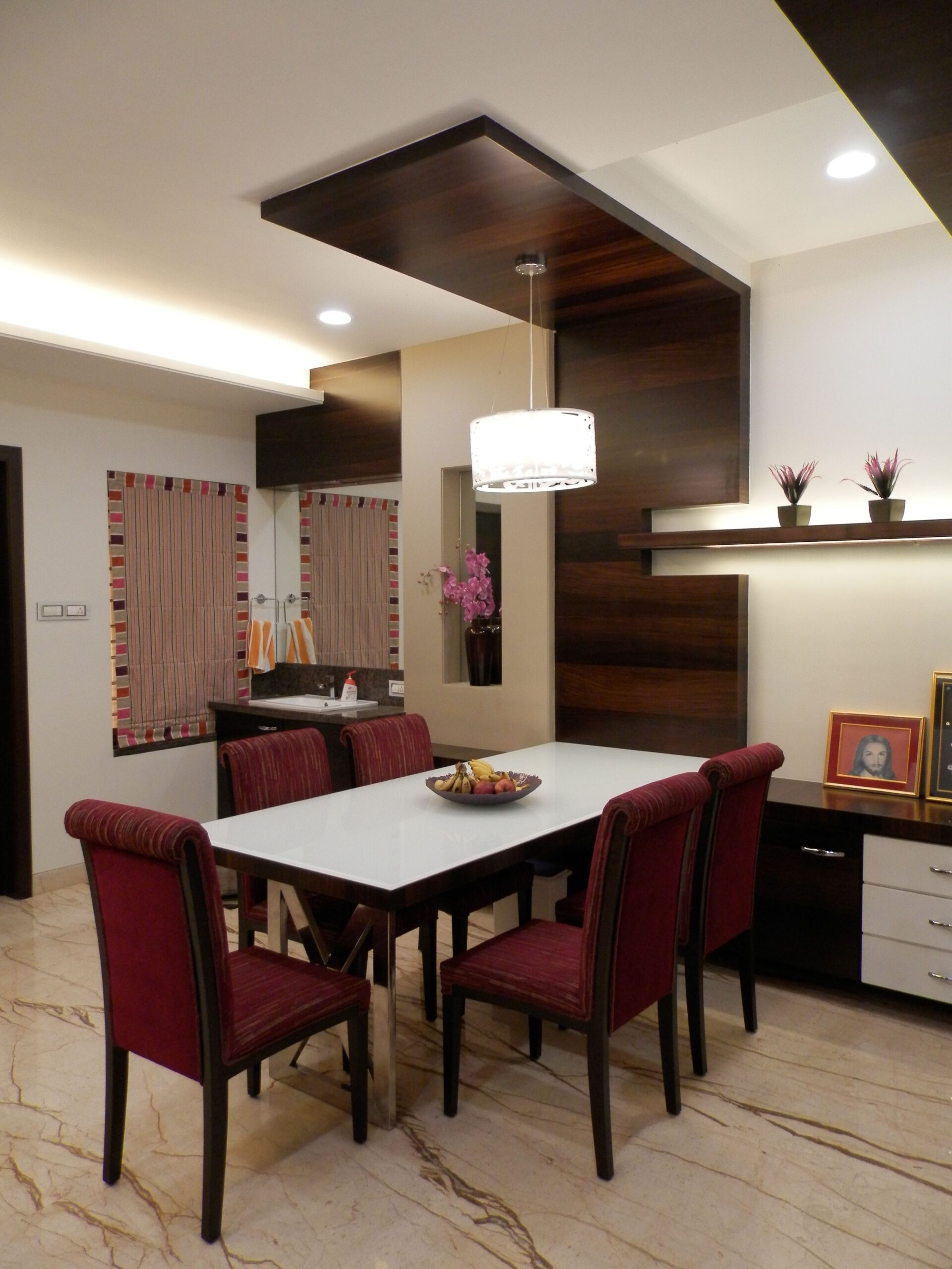 Contemporary dining room with sleek furniture and stylish decor. Ideal for interior design inspiration.